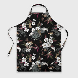 Фартук кулинарный Белые цветы в темноте, цвет: 3D-принт