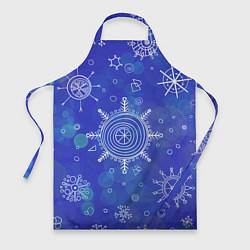 Фартук Белые простые снежинки на синем фоне