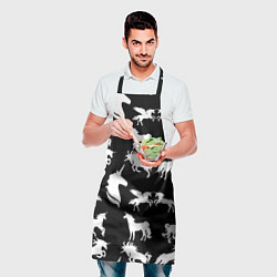 Фартук кулинарный Белые единороги на черном фоне, цвет: 3D-принт — фото 2