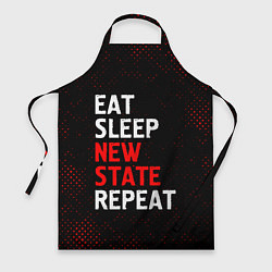 Фартук кулинарный Eat Sleep New State Repeat - Потертости, цвет: 3D-принт