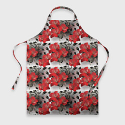 Фартук кулинарный Красные абстрактные цветы, цвет: 3D-принт