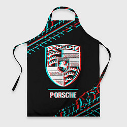 Фартук кулинарный Значок Porsche в стиле Glitch на темном фоне, цвет: 3D-принт