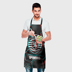 Фартук кулинарный Sporting FC в стиле Glitch на темном фоне, цвет: 3D-принт — фото 2