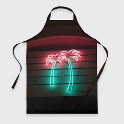 Фартук кулинарный Неоновые пальмы на доске - Зелёный, цвет: 3D-принт