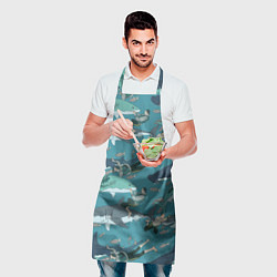 Фартук кулинарный Ныряльщики и акулы - паттерн, цвет: 3D-принт — фото 2