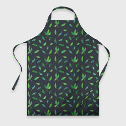 Фартук кулинарный Зеленые листья и веточки на темном фоне, цвет: 3D-принт