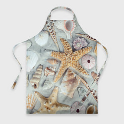 Фартук кулинарный Морские звёзды и ракушки на океанском песке, цвет: 3D-принт