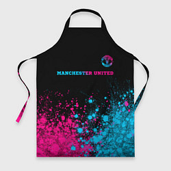 Фартук кулинарный Manchester United - neon gradient: символ сверху, цвет: 3D-принт