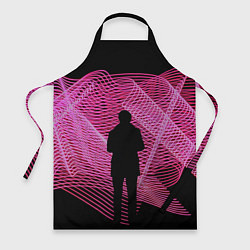 Фартук кулинарный Неоновые розовые волны и силуэт человека, цвет: 3D-принт