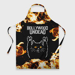 Фартук кулинарный Hollywood Undead рок кот и огонь, цвет: 3D-принт