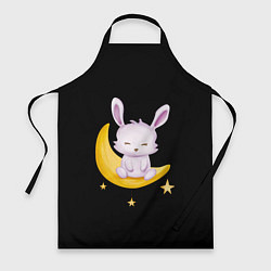 Фартук кулинарный Крольчонок сидит на месяце на чёрном фоне, цвет: 3D-принт