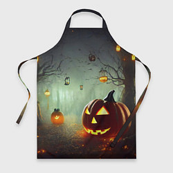 Фартук кулинарный Тыква на Хэллоуин в ночном туманном лесу, цвет: 3D-принт