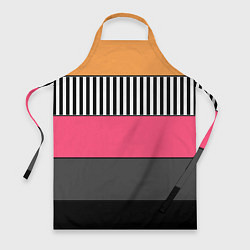 Фартук кулинарный Полосатый узор желтые розовые черные полосы, цвет: 3D-принт