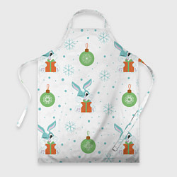 Фартук Кролик с подарком и новогодними шариками