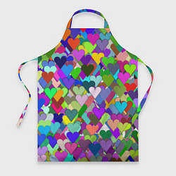 Фартук кулинарный Орнамент из разноцветных сердечек - валентинка, цвет: 3D-принт