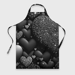 Фартук кулинарный Арт нейросети черно-белые сердца, цвет: 3D-принт