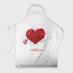 Фартук кулинарный Сердце из роз на белом фоне, цвет: 3D-принт
