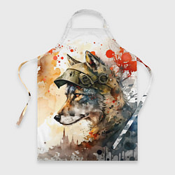 Фартук кулинарный Акварельный волк солдат, цвет: 3D-принт
