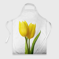 Фартук кулинарный Желтые тюльпаны на белом, цвет: 3D-принт