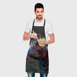 Фартук кулинарный Разноцветная зебра на темном фоне, цвет: 3D-принт — фото 2