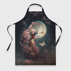 Фартук кулинарный Девушка в сакуре под луной, цвет: 3D-принт
