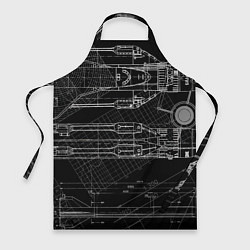Фартук кулинарный Чертеж ракеты на чёрном фоне, цвет: 3D-принт