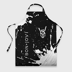 Фартук кулинарный Bon Jovi и рок символ на темном фоне, цвет: 3D-принт