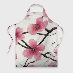 Фартук кулинарный Цветы и ветви японской сакуры - текстура холста, цвет: 3D-принт