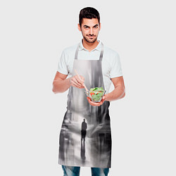 Фартук кулинарный Большой мрачный город с силуэтом человека, цвет: 3D-принт — фото 2