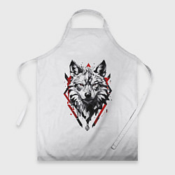 Фартук кулинарный Волк в геометрическом стиле с красными глазами, цвет: 3D-принт
