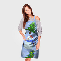 Фартук кулинарный Снеговики с новогодними елками паттерн, цвет: 3D-принт — фото 2