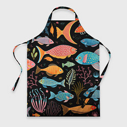 Фартук кулинарный Фолк-арт рыбовы, цвет: 3D-принт