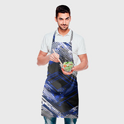Фартук кулинарный Киберпанк линии белые и синие, цвет: 3D-принт — фото 2