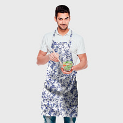 Фартук кулинарный Белый с синими пёрышками, цвет: 3D-принт — фото 2
