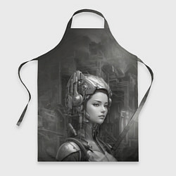 Фартук кулинарный Черно-белая иллюстрация девушки в шлеме, цвет: 3D-принт