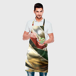 Фартук кулинарный Золотая абстракция с зелеными и красными вставками, цвет: 3D-принт — фото 2