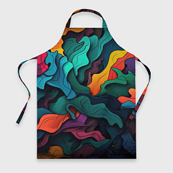 Фартук кулинарный Яркие кислотные разноцветные пятна в виде камуфляж, цвет: 3D-принт