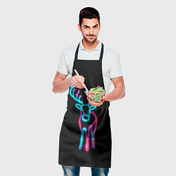 Фартук кулинарный Неоновый олень на чёрном фоне, цвет: 3D-принт — фото 2