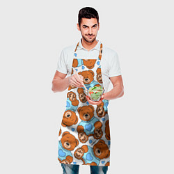 Фартук кулинарный Мишки игрушки в голубых свитерах и сердечки, цвет: 3D-принт — фото 2