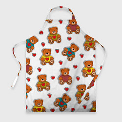 Фартук кулинарный Наклейки мишки игрушечные и сердца, цвет: 3D-принт