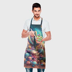 Фартук кулинарный Кактусы цветущие под космическим небом, цвет: 3D-принт — фото 2