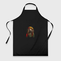 Фартук кулинарный Лев хиппи с дредами на черном фоне, цвет: 3D-принт