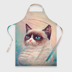 Фартук Мемный кот Grumpy Cat с нимбом