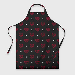 Фартук кулинарный Красные сердечки и белые точки на черном, цвет: 3D-принт