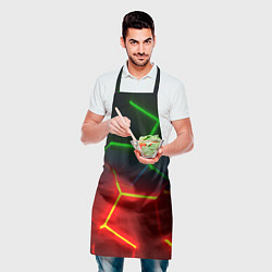 Фартук кулинарный Зеленые и красные неоновые плиты в разломе, цвет: 3D-принт — фото 2