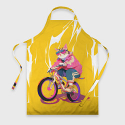 Фартук Кот на велосипеде жёлтый фон