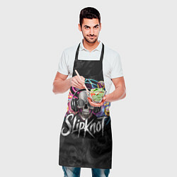 Фартук кулинарный Slipknot на фоне черепа демона с рогами в очках, цвет: 3D-принт — фото 2
