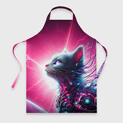 Фартук кулинарный Космический кибер котёнок - неоновое свечение, цвет: 3D-принт