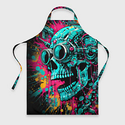 Фартук кулинарный Cyber skull sketch - color blots, цвет: 3D-принт