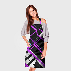 Фартук кулинарный Фиолетово-белые линии на чёрном фоне, цвет: 3D-принт — фото 2